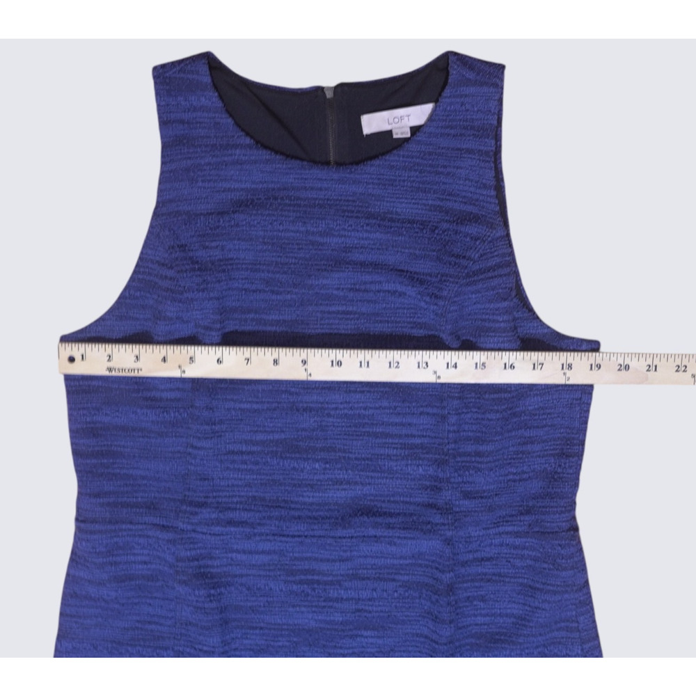 LOFT Blue Textured Knit Sheath Dress Sleeveless Size 14 Zip Back - Picture 11 of 12